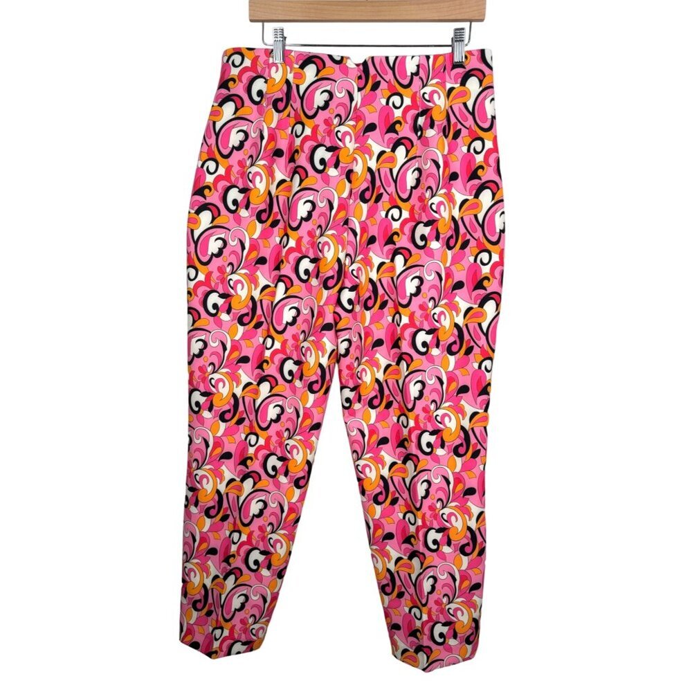 Zara Printed HR Trouser Pants Tapered Leg Floral Barbie Pink cropped Sz XL - Picture 4 of 10